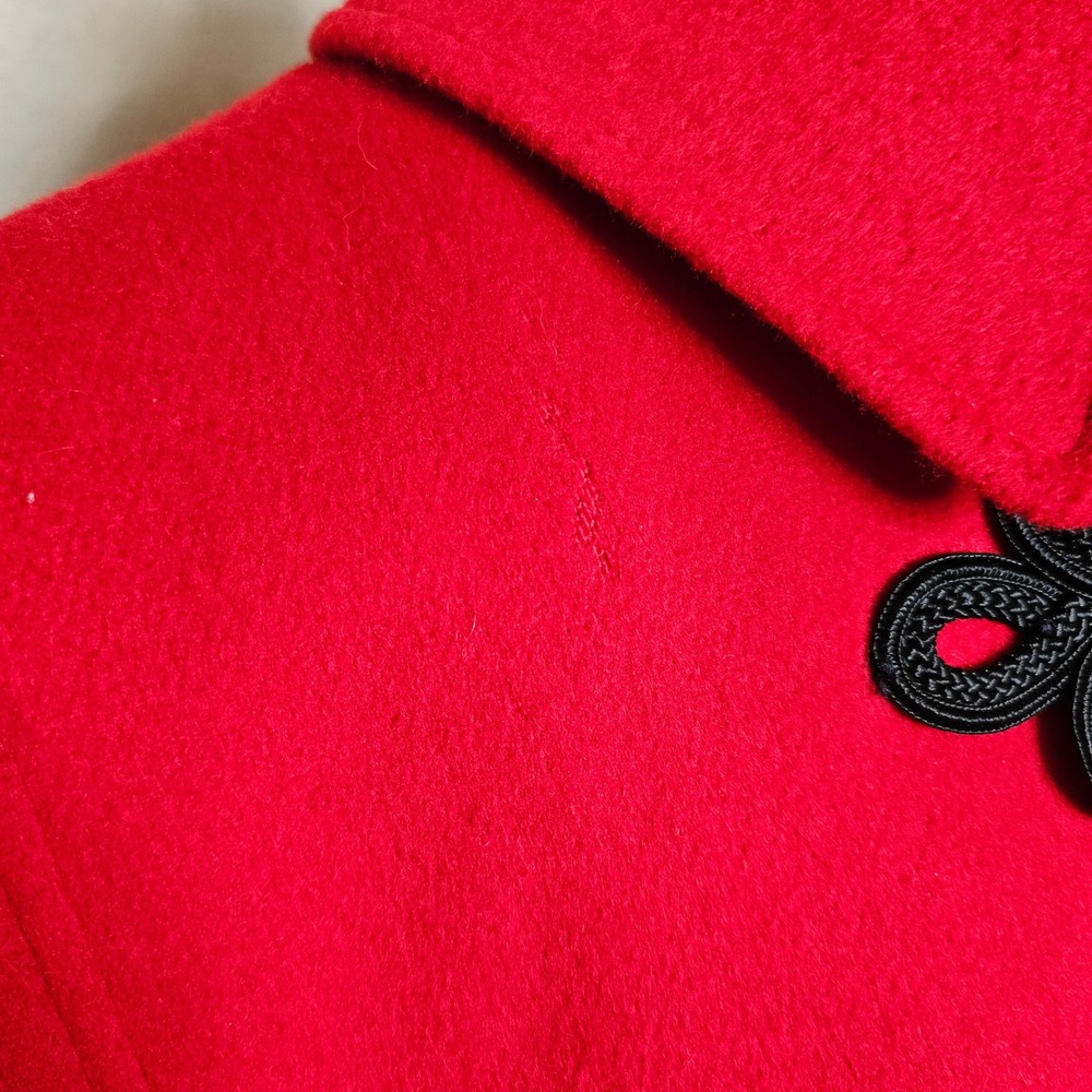 Vintage Red Wool Cape Coat Poncho Toggle Closure Collar Loring Large - Picture 9 of 16